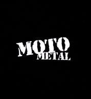 Black Moto Metal logo hoodie featuring a front design with bold white lettering.