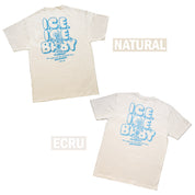 Rotiform COMBUST short sleeve t-shirt featuring a playful graphic design in blue on a natural and ecru background.