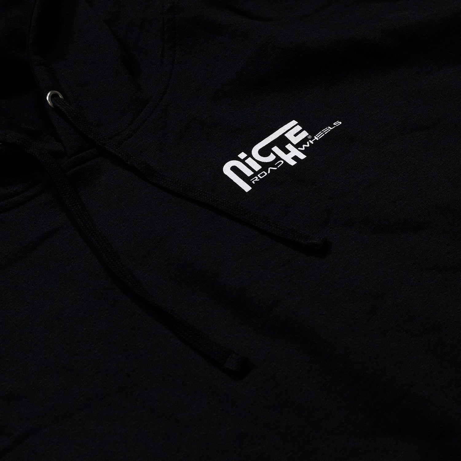 Niche LOGO Hoodie in red with a front pocket and drawstring hood.
