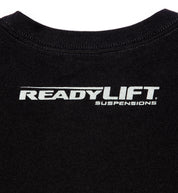 Black ReadyLift RDYLFT short sleeve tee showcasing the back design with a bold logo.