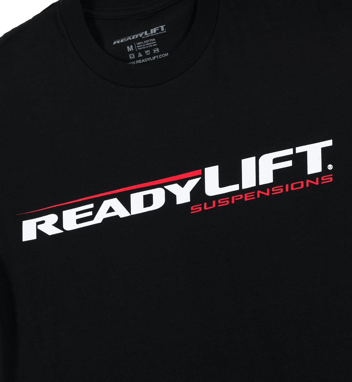 Ready Lift Logo Short Sleeve Tee featuring a bold logo design on a classic black background.