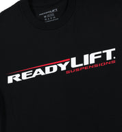Ready Lift Logo Short Sleeve Tee featuring a bold logo design on a classic black background.
