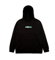 Rotiform STAPLE Hoodie in black with teal logo, featuring a front view showcasing its pullover design and hood.