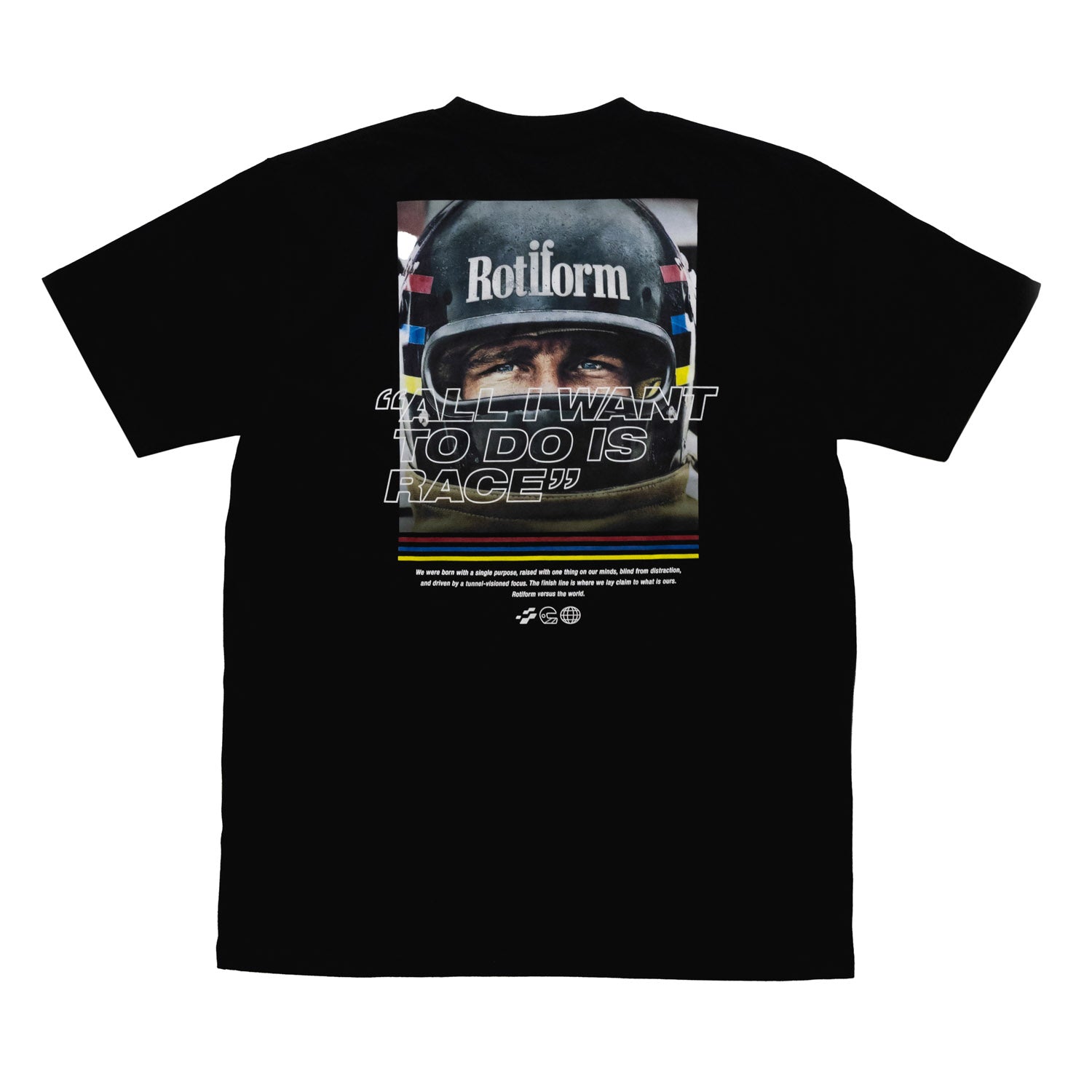 Rotiform ALL I WANT Short Sleeve Tee featuring a bold graphic print on the front, black fabric, and a classic crew neck design.