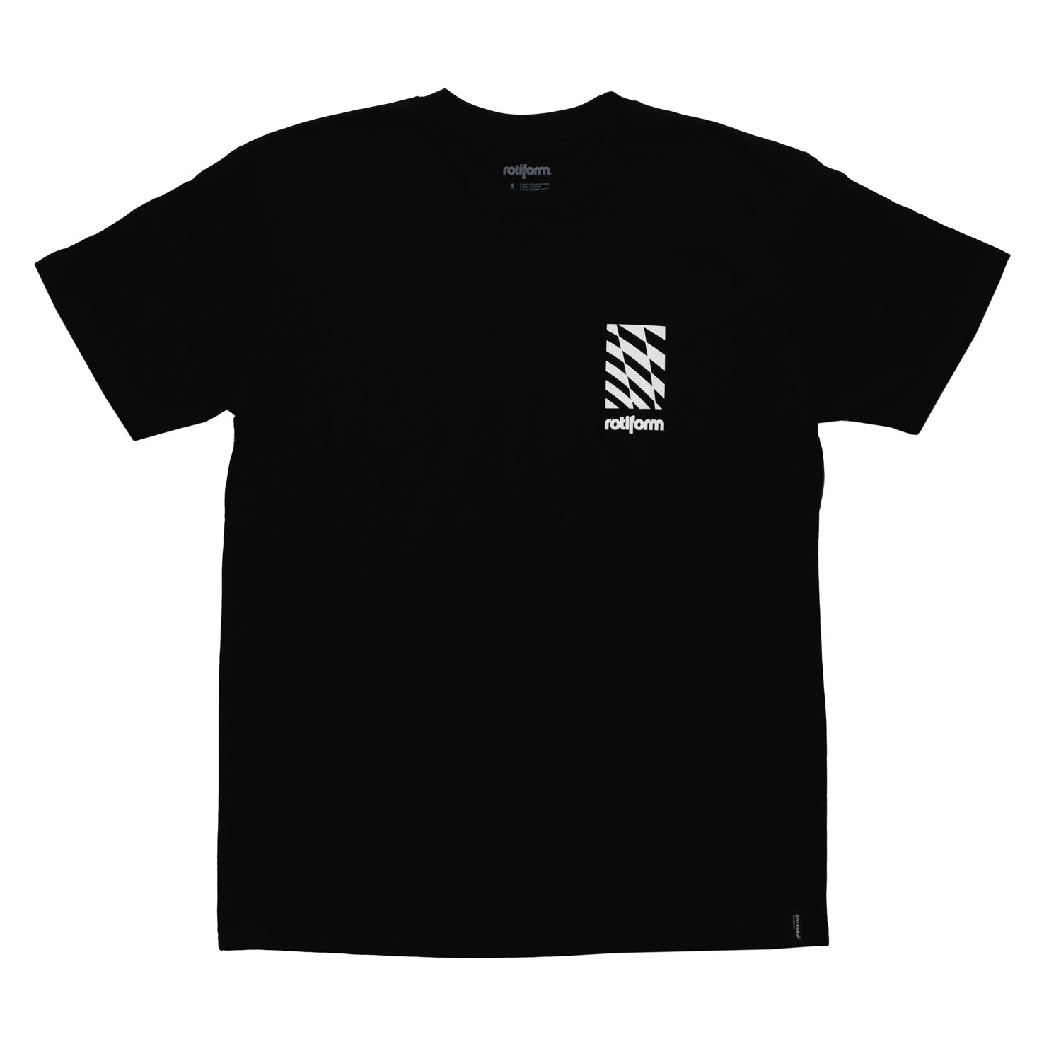 Rotiform PMF Short Sleeve Tee featuring a bold graphic design on a black fabric.