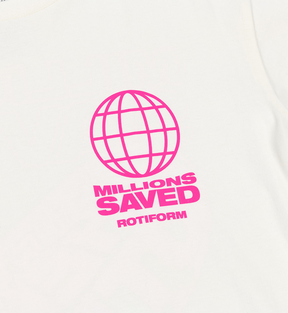 Rotiform MILLIONS SAVED Short Sleeve Tee featuring a bold graphic design on a black fabric, ideal for casual wear.