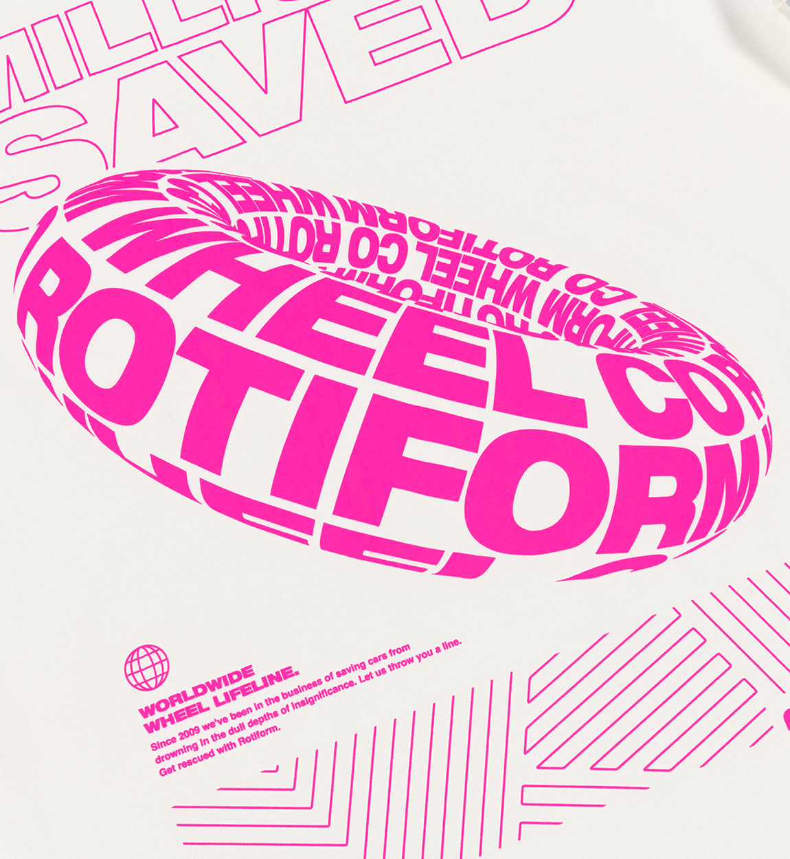 Rotiform MILLIONS SAVED Short Sleeve Tee featuring a bold graphic design and relaxed fit, perfect for casual wear.