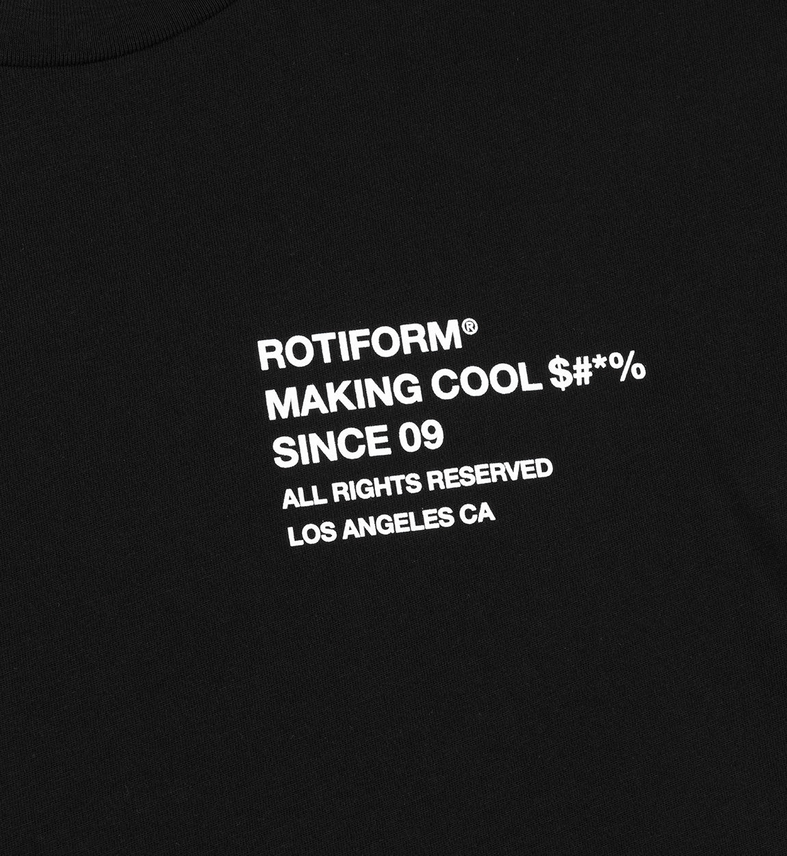 Rotiform short sleeve tee in black featuring bold white text "MAKING COOL $#*&" on the front.