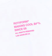 White short sleeve tee from Rotiform featuring "MAKING COOL $#*&" graphic in bold lettering on the front.