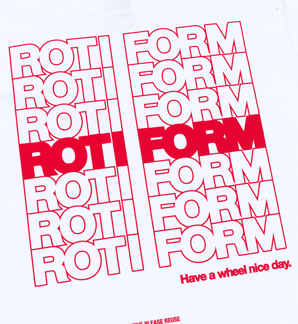 Rotiform HAVE A NICE DAY Short Sleeve Tee shirt featuring a vibrant graphic design on the front, showcasing a smiley face and bold text on a white background.
