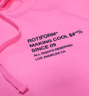 Black hoodie featuring "MAKING COOL $#*&" slogan in bold white text from Rotiform, displayed on a gray background.