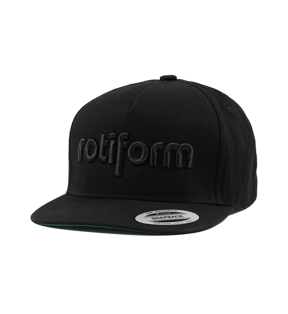 Rotiform STAPLE black snapback hat with stylish logo embroidery on the front.