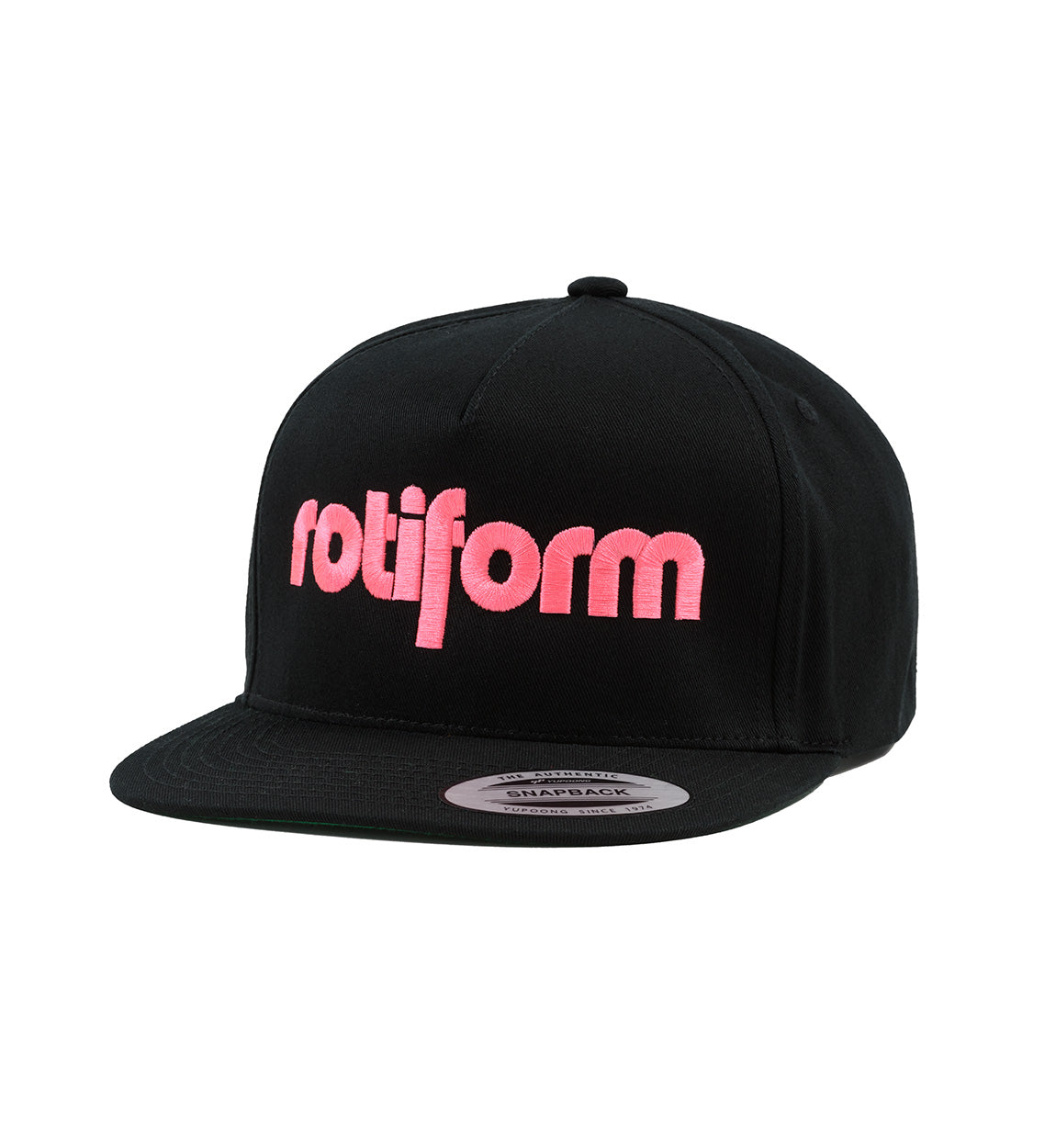 Rotiform STAPLE Snapback Hat in black and red, featuring a classic flat brim and embroidered logo on the front.