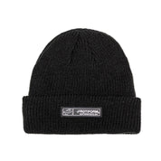 Rotiform Motorsports Div beanie in black, featuring a white logo patch on the front and a classic knit design.