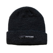 Rotiform MOTORSPORTS DIV Beanie in charcoal gray with a woven logo patch on the front.