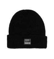 Rotiform SQUARE LABEL black beanie with a stitched logo on the front, displayed on a neutral background.