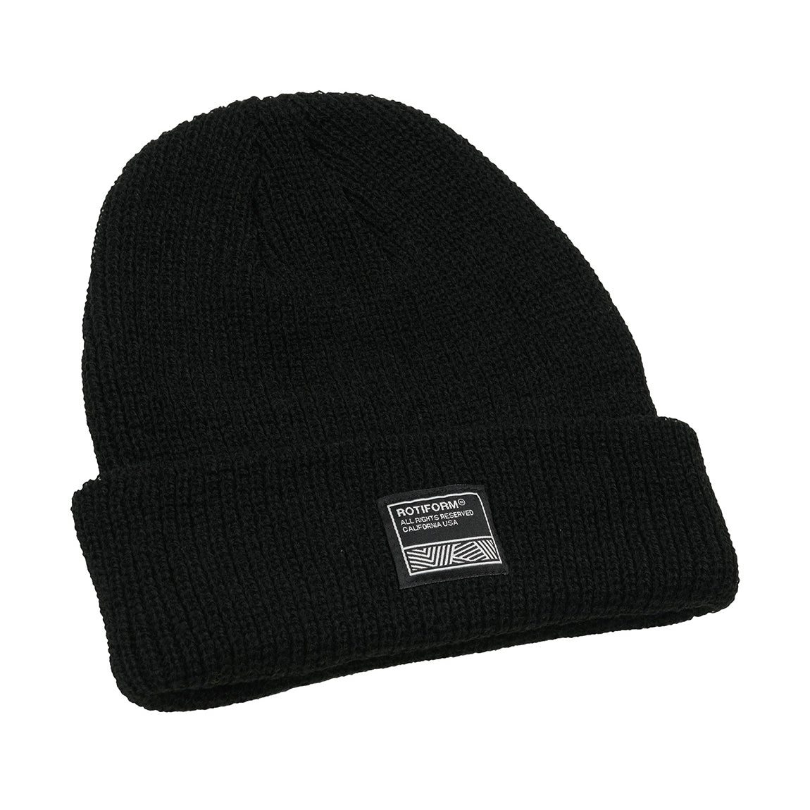 Black Rotiform SQUARE LABEL Beanie with a logo patch on the front.