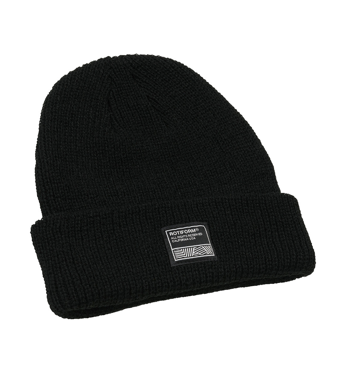 Black Rotiform SQUARE LABEL Beanie with a logo patch on the front.