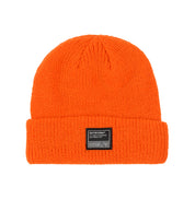 Rotiform SQUARE LABEL beanie in bright orange with embroidered logo detail.