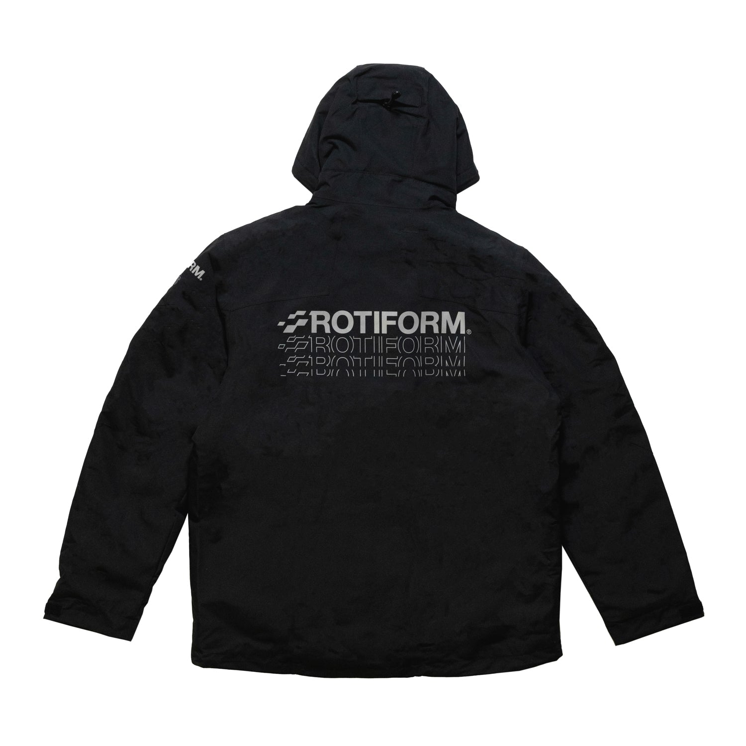 Rotiform Motorsports DIV reflective jacket featuring a sleek design with a zippered front, adjustable cuffs, and prominent branding. Ideal for enhanced visibility in low-light conditions.