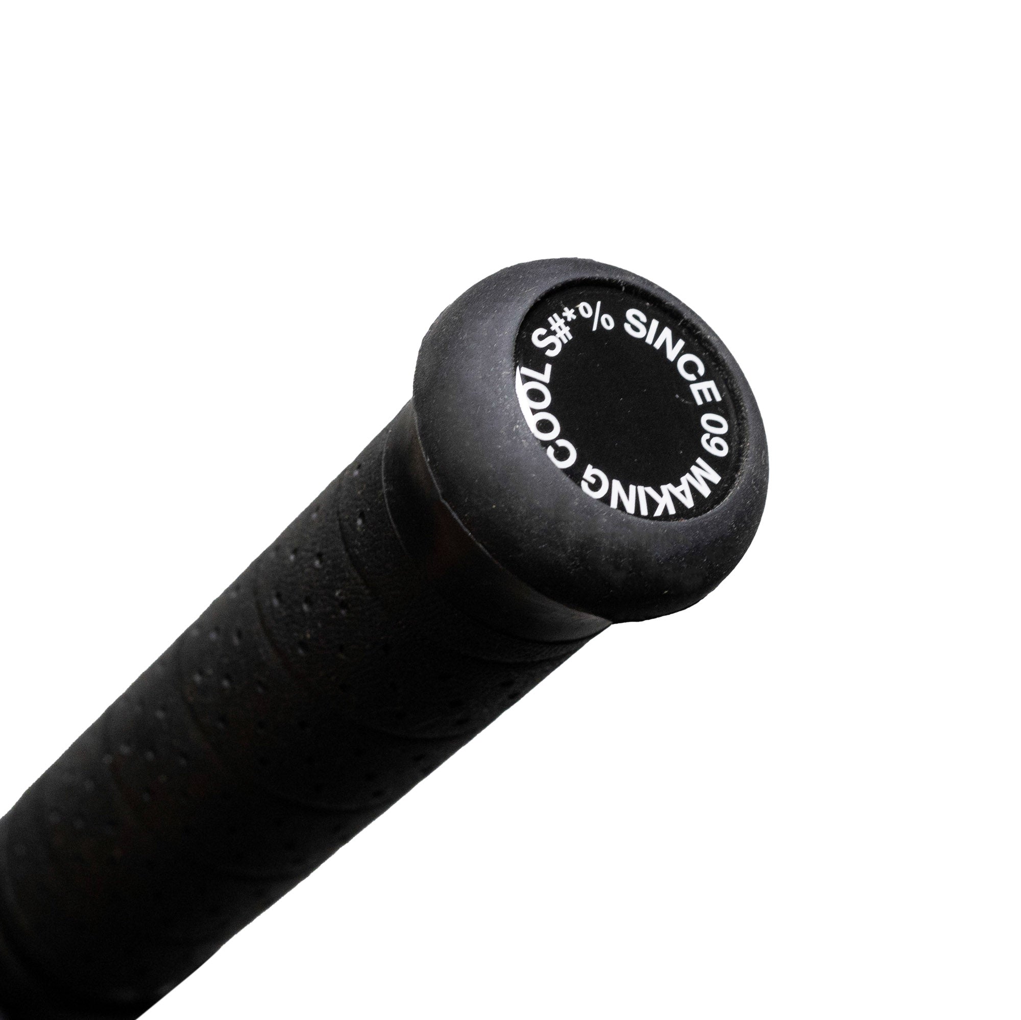 Close-up of the handle of the Rotiform SHADE SEEKER Umbrella, featuring a textured grip and branded end cap.