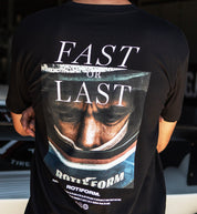 Back view of the Rotiform FAST OR LAST Short Sleeve Tee in black, featuring a bold graphic design.