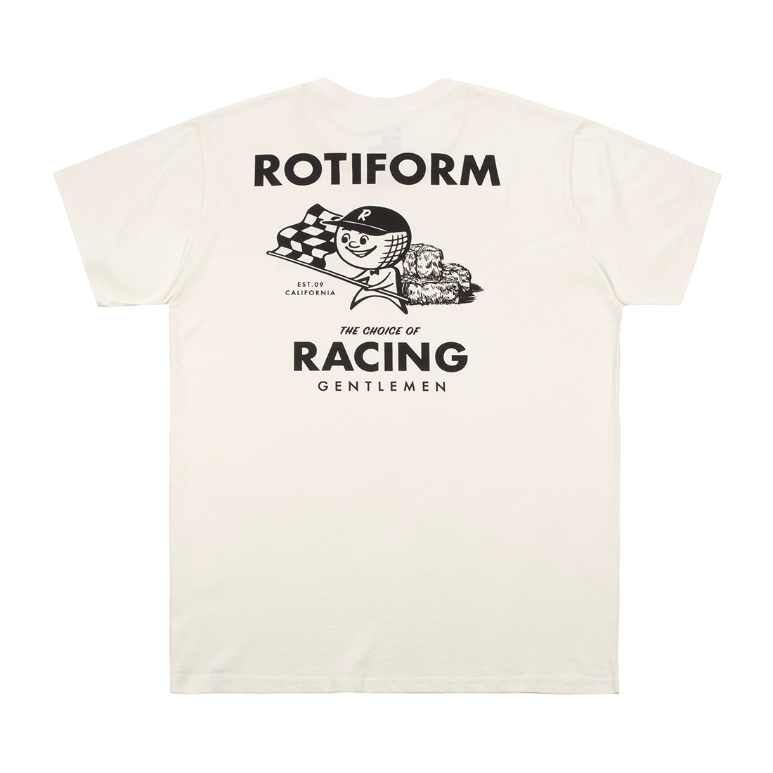 Rotiform Racing Gentlemen Short Sleeve Tee in cream color featuring a stylish graphic print on the back.