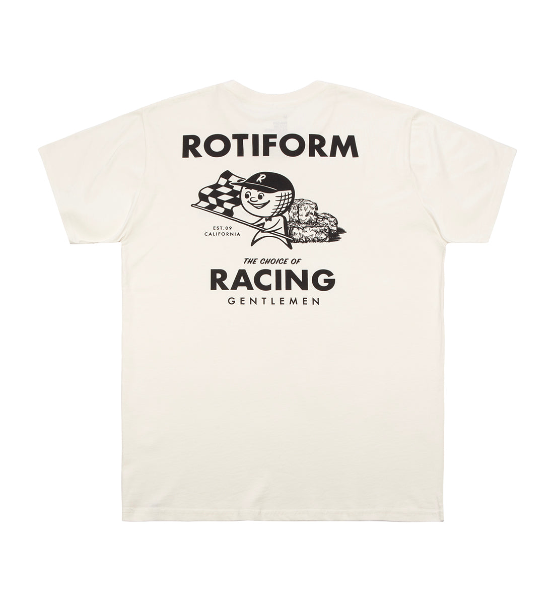Rotiform Racing Gentlemen Short Sleeve Tee in cream color featuring a stylish graphic print on the back.
