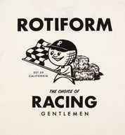 Rotiform Racing Gentlemen Short Sleeve Tee with a cream color and back detail design featuring the Rotiform logo.