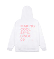 Rotiform "Making Cool $#*&" hoodie in white, featuring bold graphic text on the back.