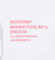 Rotiform "Making Cool $#*&" hoodie in white, featuring a bold graphic design on the front.