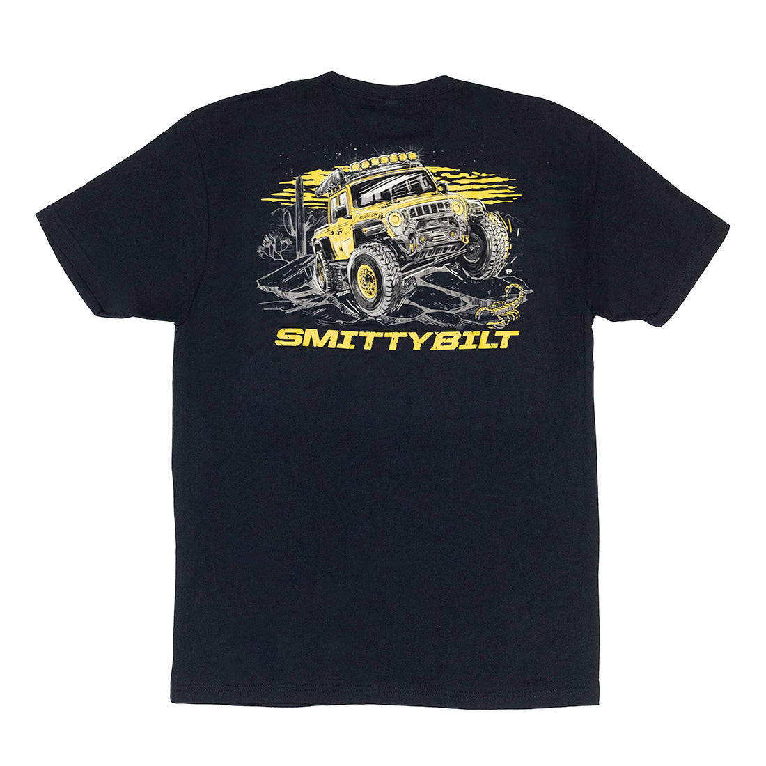 SmittyBilt TRAIL RATED Short Sleeve Tee featuring a rugged outdoor design and logo, perfect for adventure enthusiasts.