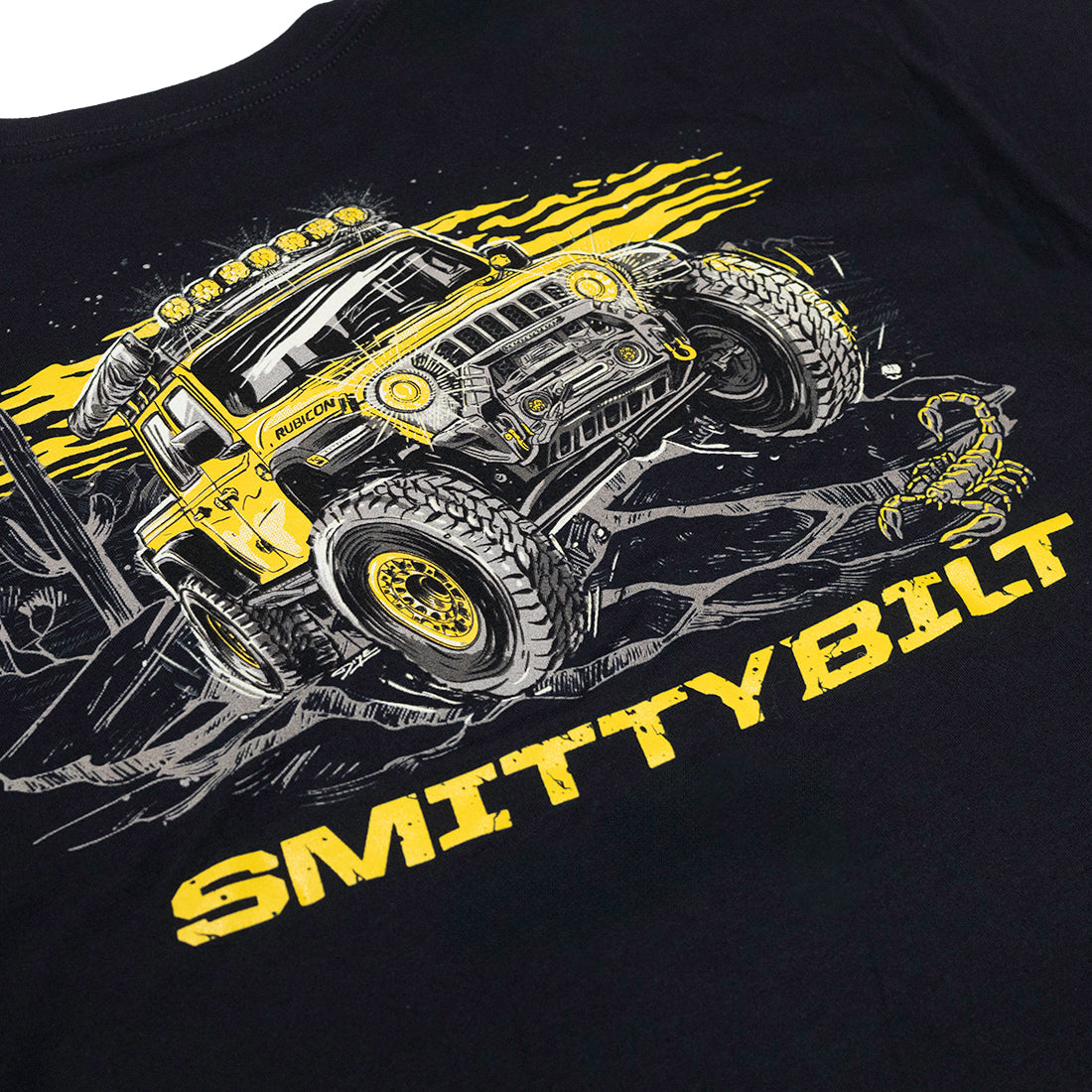 SmittyBilt TRAIL RATED Short Sleeve Tee in black with white logo design on chest.