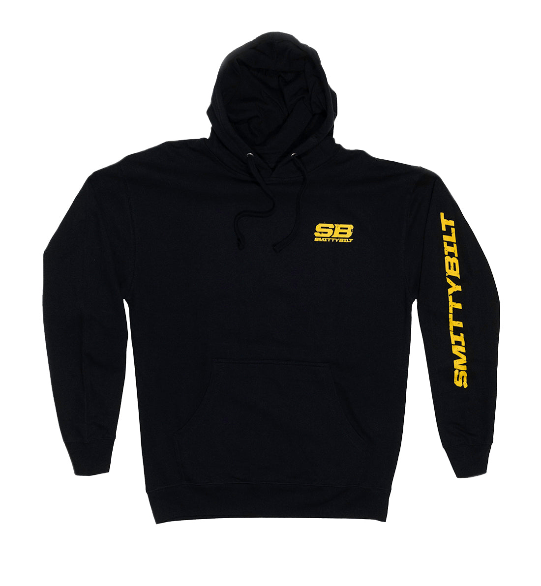 SmittyBilt TRAIL RATED Pullover Hoodie in black with logo, featuring a comfortable fit and adjustable hood.