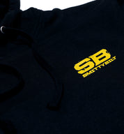 SmittyBilt TRAIL RATED Pullover Hoodie in black with logo, featuring a front pocket and drawstring hood.