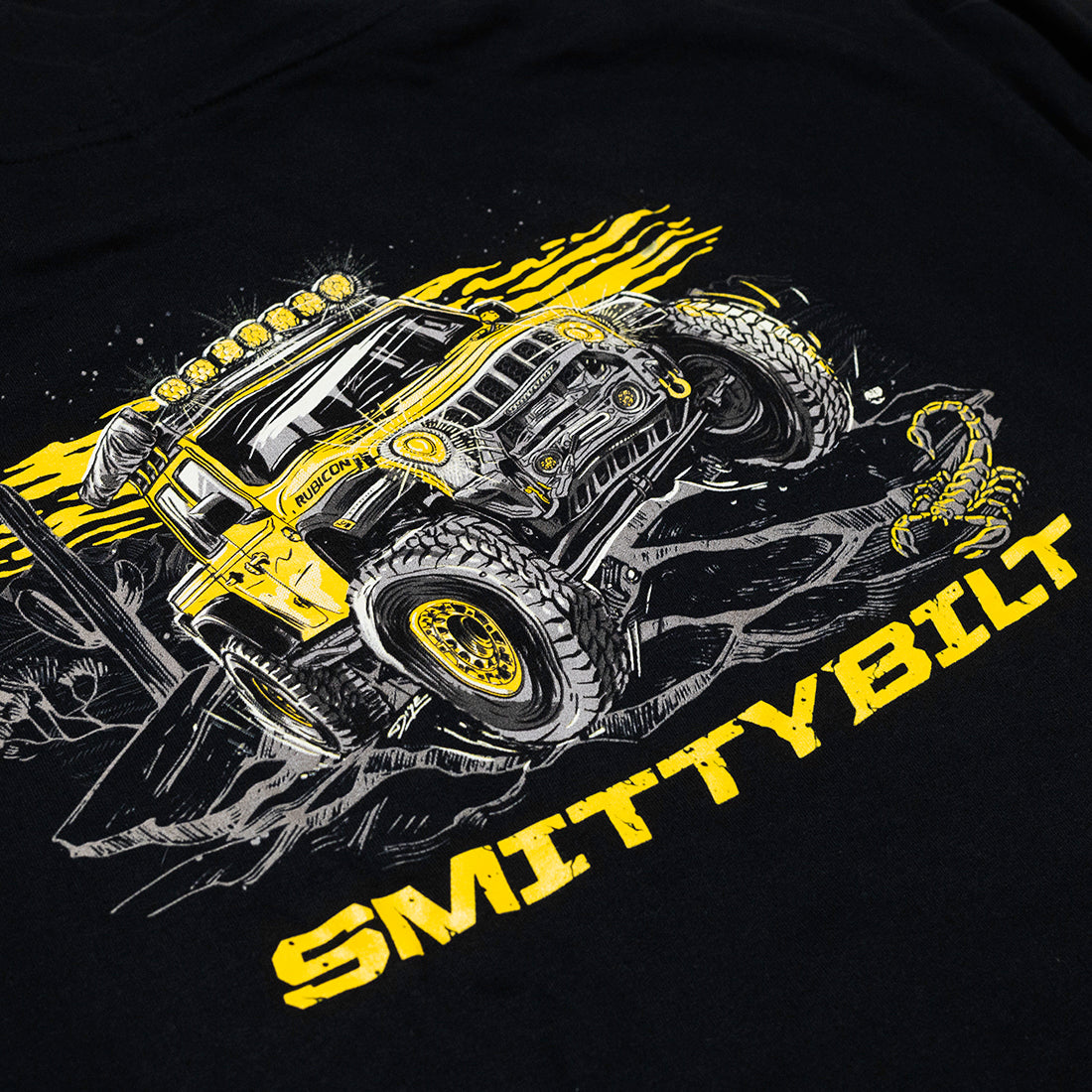 SmittyBilt TRAIL RATED pullover hoodie in black, featuring a logo on the front, adjustable drawstring hood, and a comfortable fit.