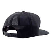 Black trucker hat with mesh back, curved brim, adjustable snapback closure, and "Hoonigan HITS V2" logo on the front.