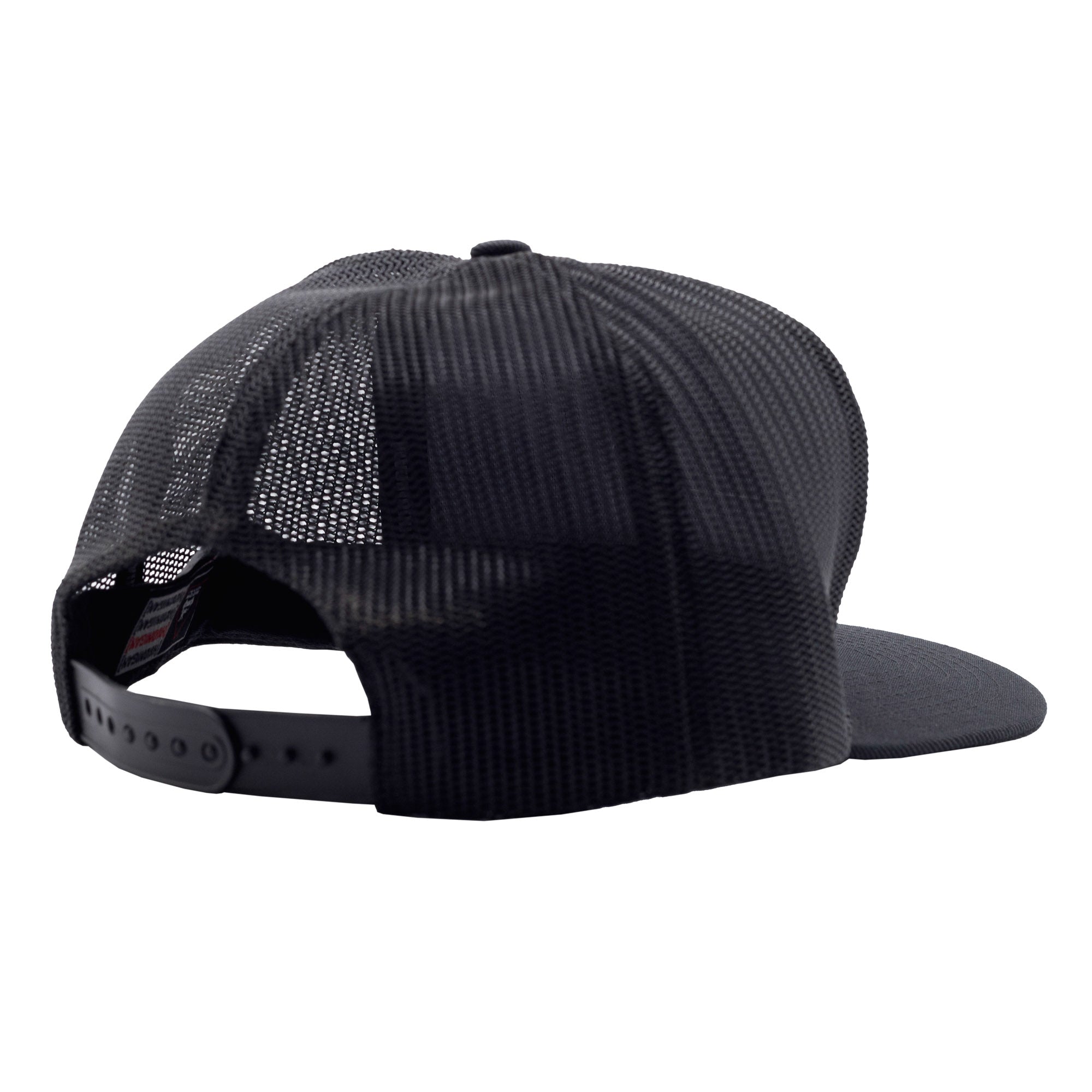 Black trucker hat with mesh back, curved brim, adjustable snapback closure, and "Hoonigan HITS V2" logo on the front.