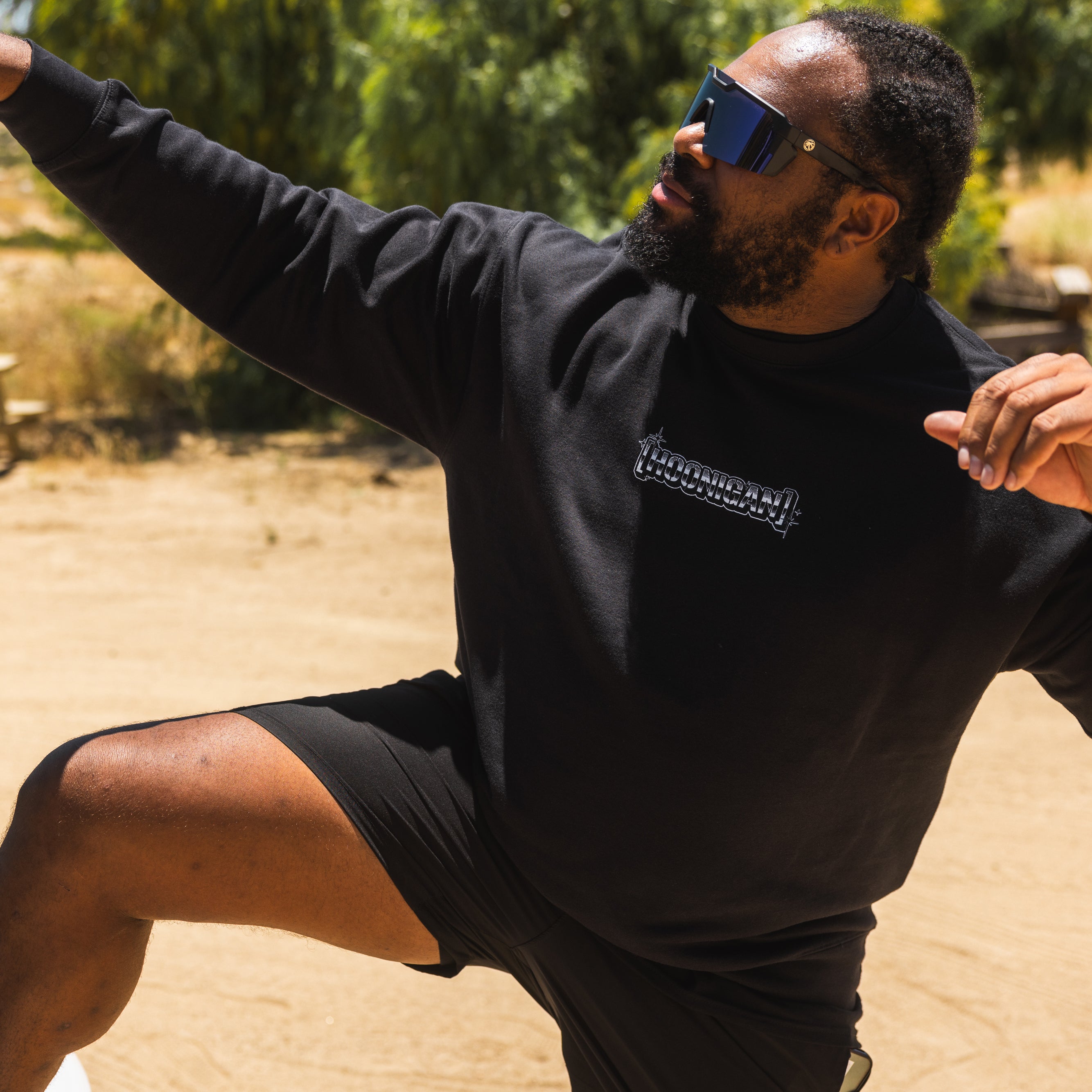 Hoonigan HALFTONE Pullover Sweatshirt in black with bold white graphic logo and half-tone design on the front.