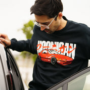 Hoonigan FC ROTARY Crewneck Pullover Sweatshirt in black featuring a bold graphic logo on the chest.