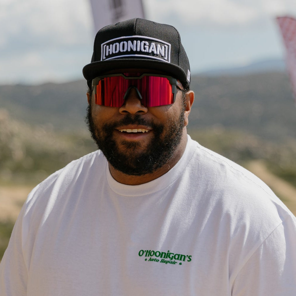 Hoonigan CENSOR BAR Snapback Hat in black with white embroidered logo on the front.