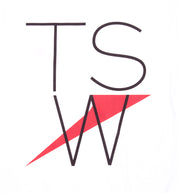 TSW THIN LOGO Short Sleeve Tee in white with back detail showcasing the minimalist logo design.