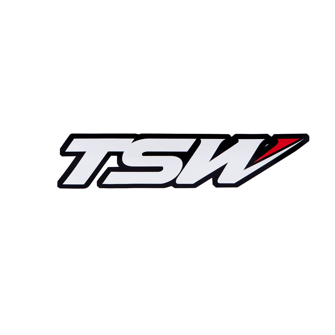 TSW logo sticker featuring bold white letters on a black background, with a sleek design suitable for vehicles or personal items.