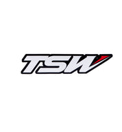 TSW logo sticker featuring bold white letters on a black background, with a sleek design suitable for vehicles or personal items.
