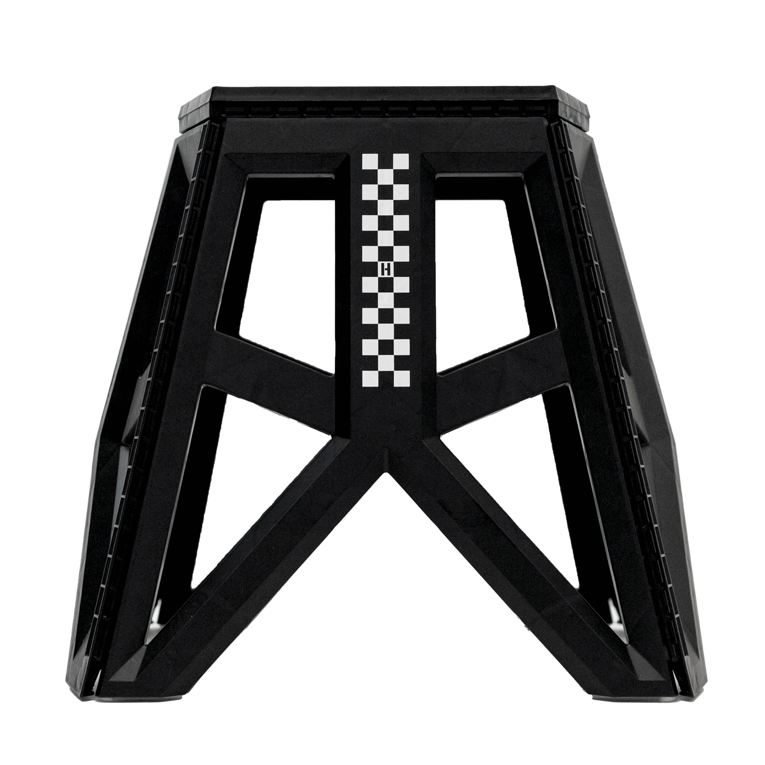 Hoonigan TRACK DAY collapsible stool with a black and red design, featuring the Hoonigan logo and lightweight construction for easy portability.