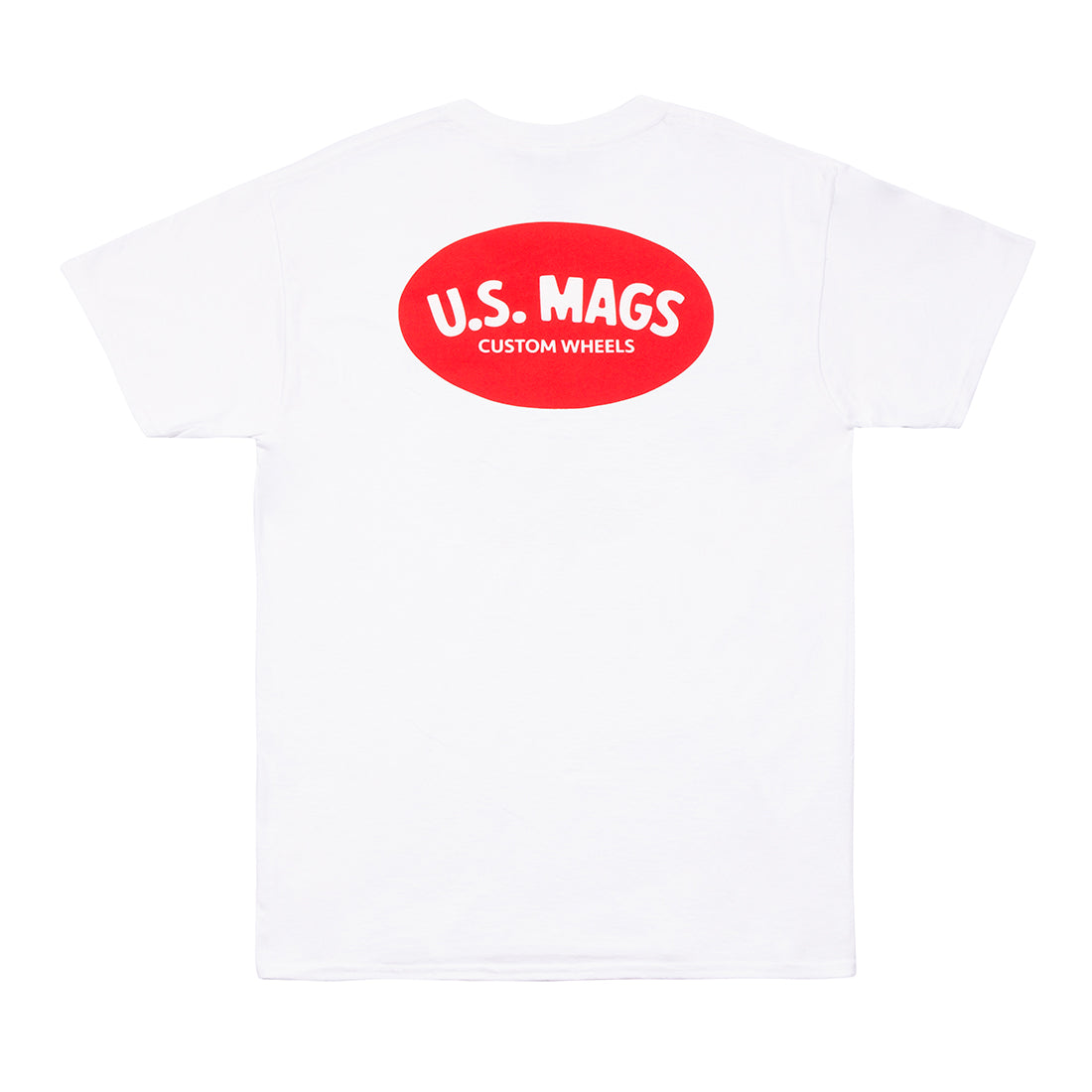 US Mags short sleeve tee in white featuring a prominent red logo on the front.