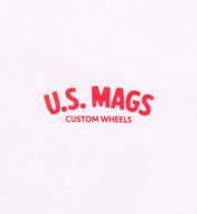 US Mags short sleeve tee featuring a prominent red logo on a white background.