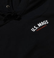 US Mags logo hoodie in black with white branding on the front and adjustable drawstring hood.