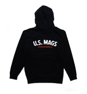 US Mags logo hoodie featuring a bold graphic print on the front, available in a casual style with a drawstring hood and kangaroo pocket.
