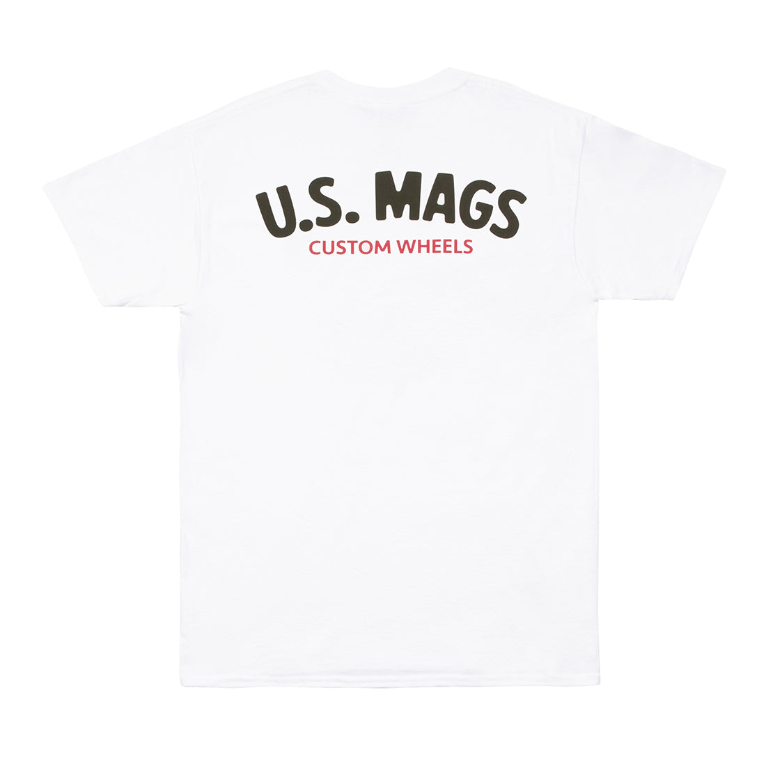 US Mags short sleeve tee in white featuring a black and red logo on the front.